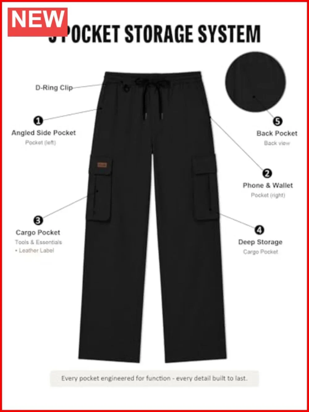 Lightweight Cargo Pants with Multi Pockets Drawstring Elastic Waist
